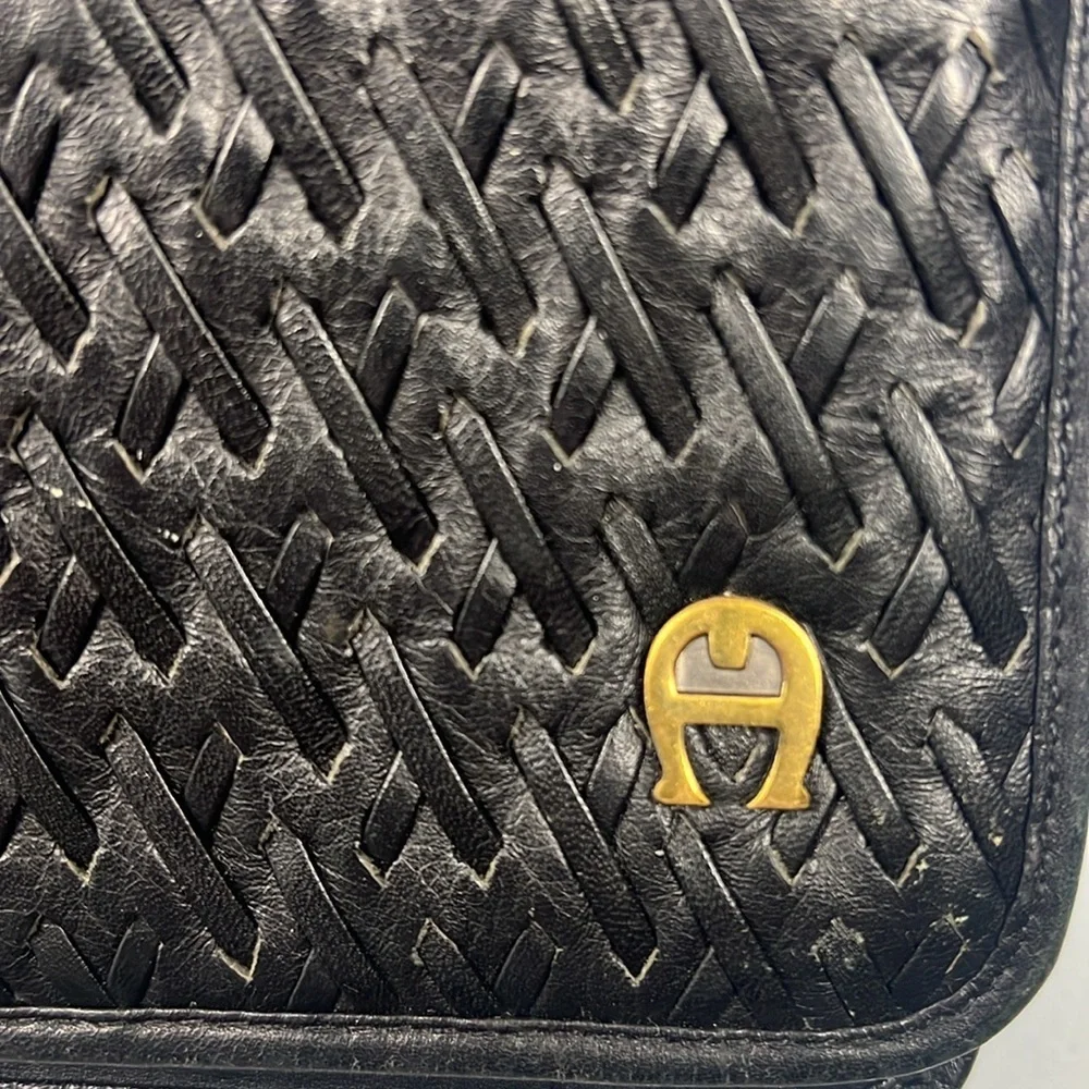 Etienne Aigner black woven leather crossbody bag